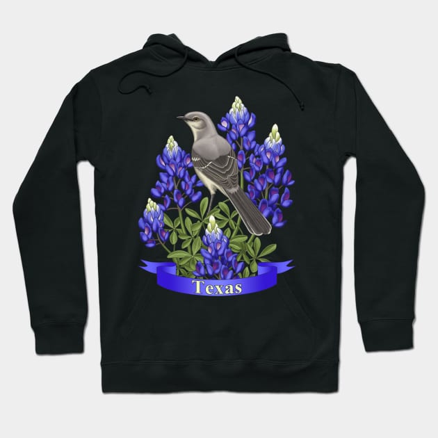 Texas State Mockingbird and Bluebonnet Flower Hoodie by csforest